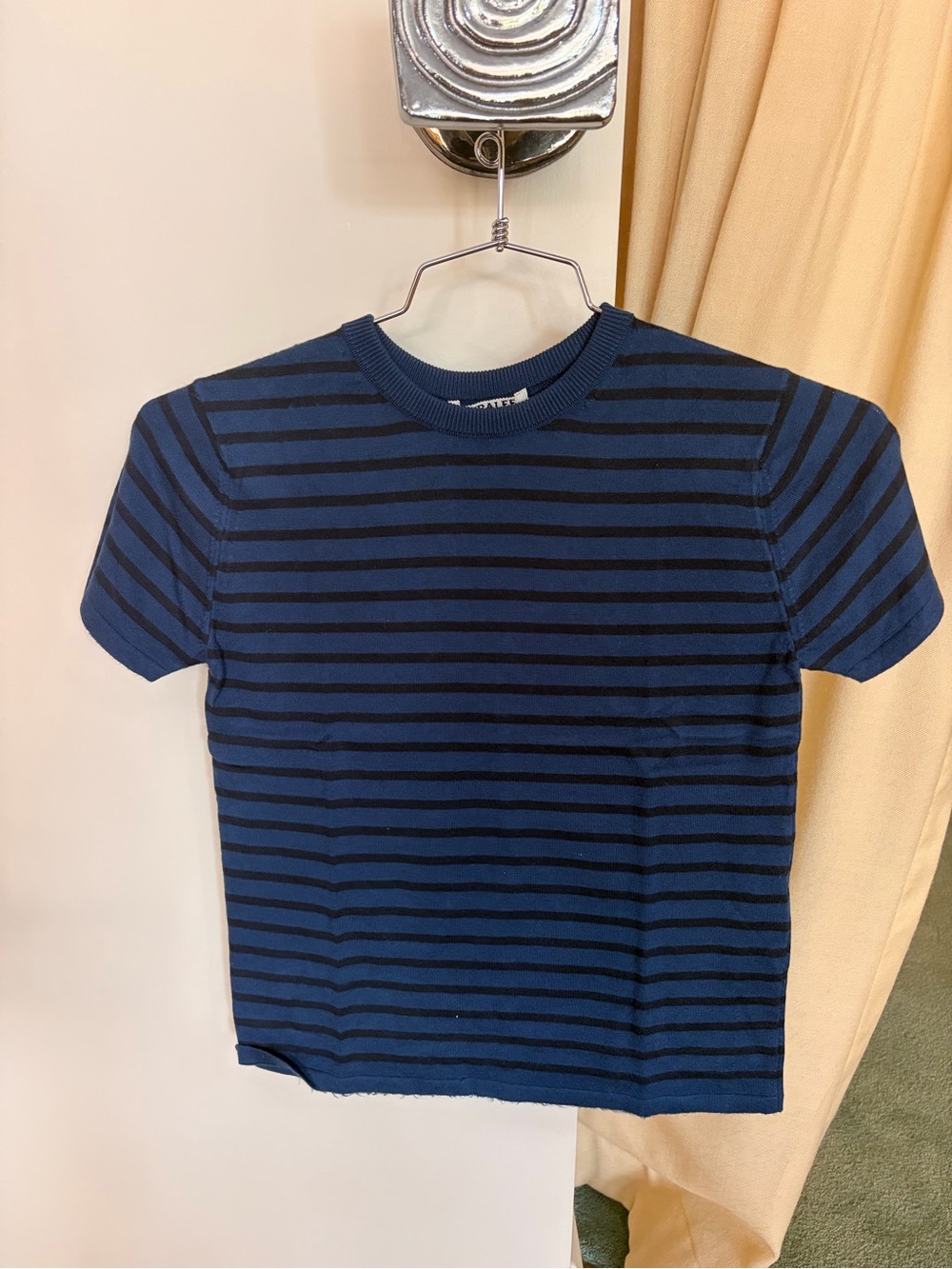 Auralee High Gauge Cotton Knit Tee in Blue Navy Stripe